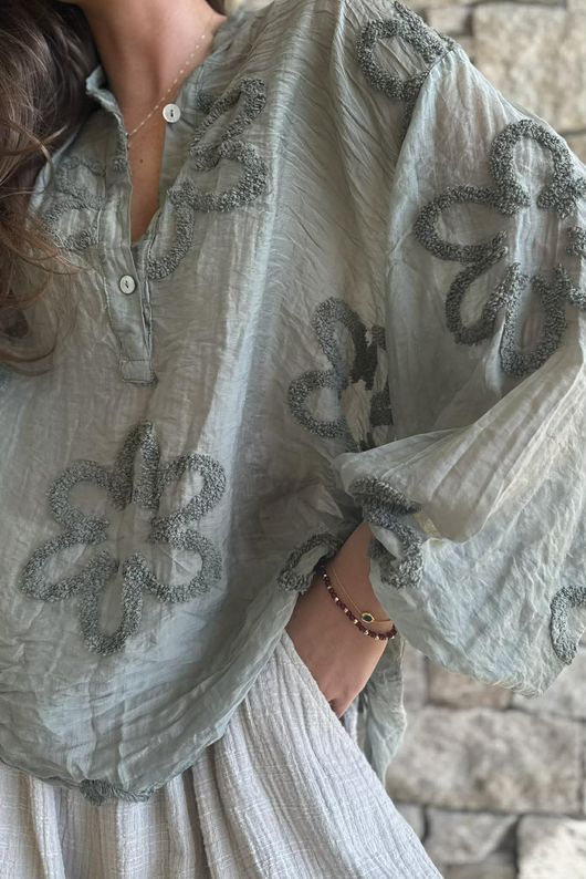 Sabo Boucle Flower Blouse Khaki